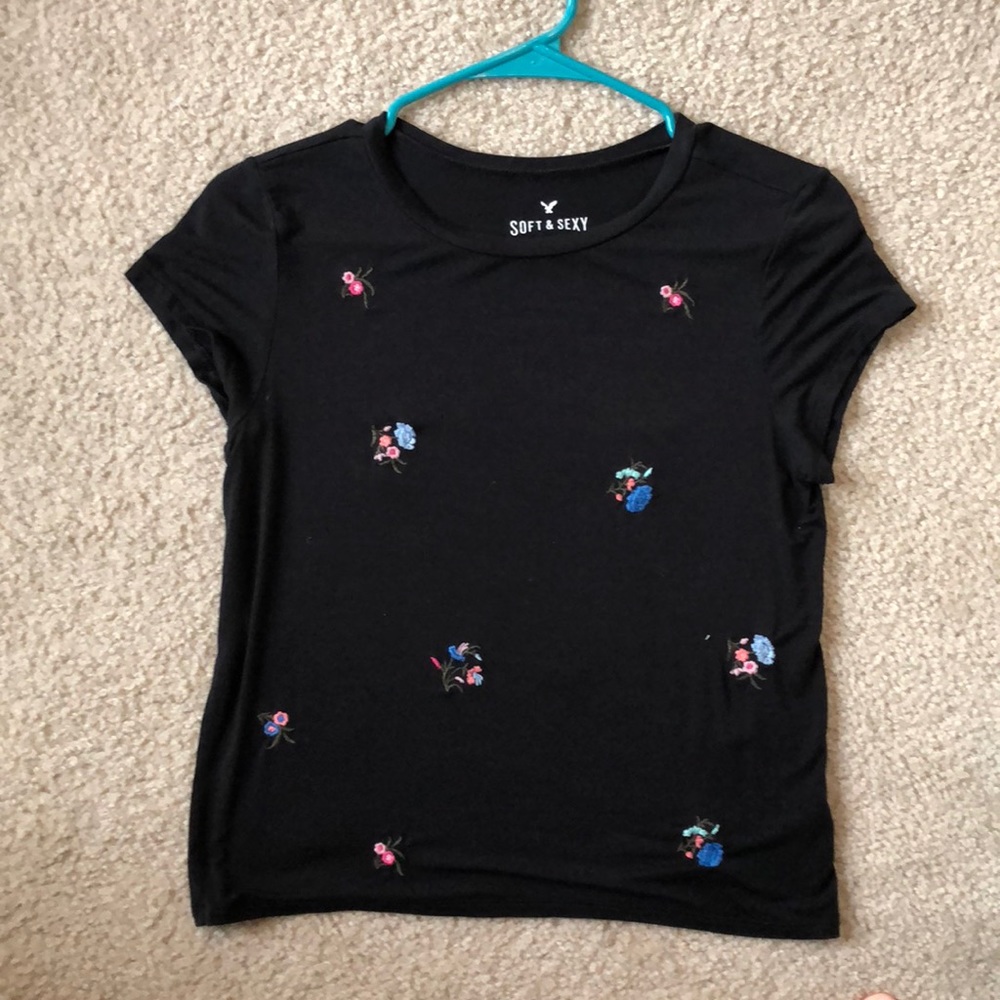 American eagle black flower shirt soft and sexy